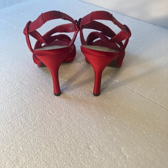 Jacqueline Ferrar SZ 9.5 Giselle Red Satin strappy high heel sandal formal - Picture 7 of 10